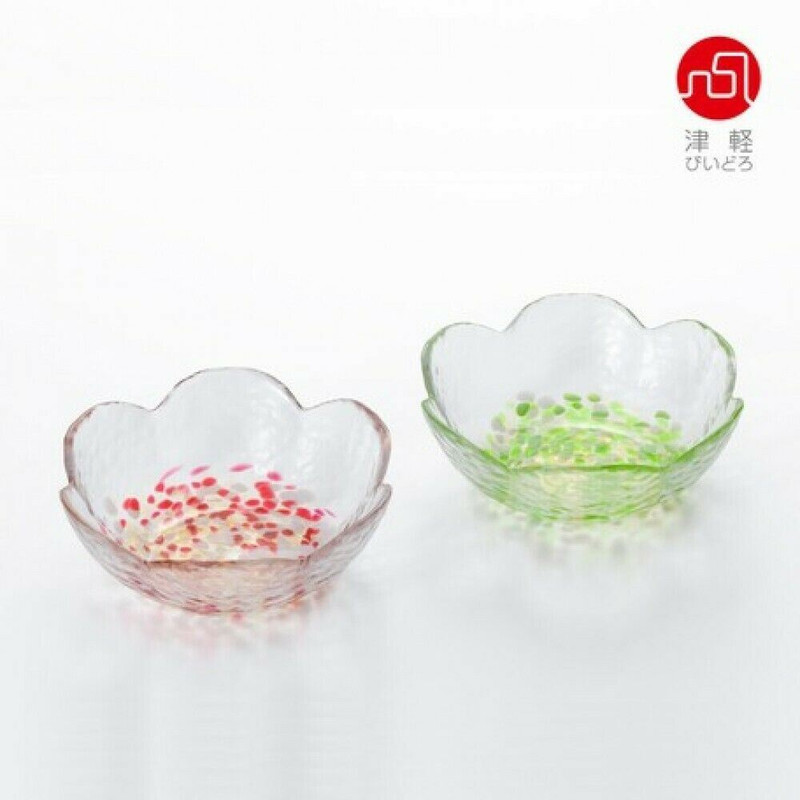 Tsugaru Bidro Pair Japanese Glass Small Bowl set Green Red Apple Japan