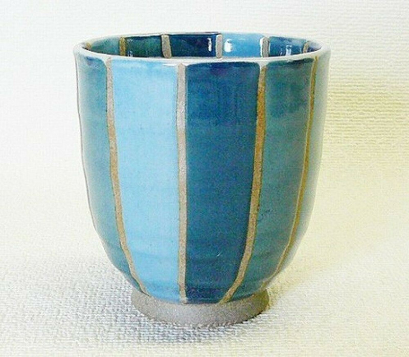 Yunomi japanese tea cup Arita Hasami porcelain ware Tokusa Stripe Blue Japan