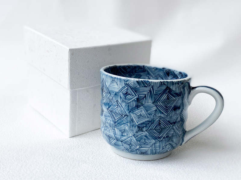 Kyo Kiyomizu yaki ware Japanese Mug Tea Coffee cup Some Blue Thunder Japan