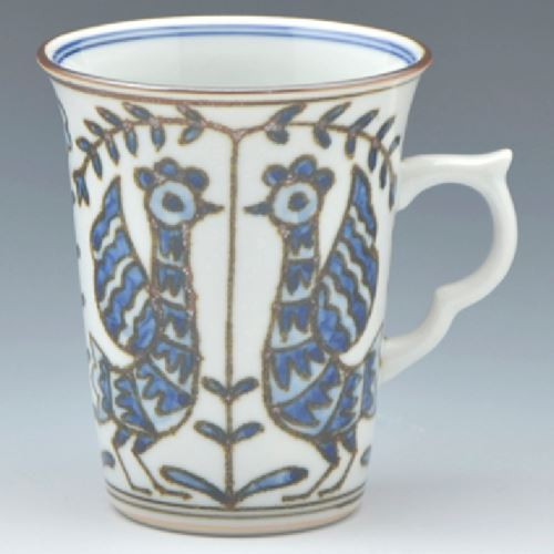 Kyo Kiyomizu yaki ware Japanese Mug Tea Coffee cup Blue Flower Bird Japan