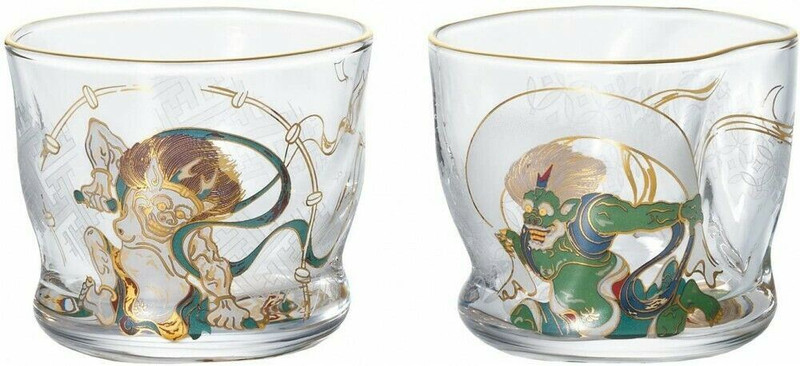 Fujin Raijin Japanese Glass Sake cup set Guinomi Shochu Nihonshu Made in Japan