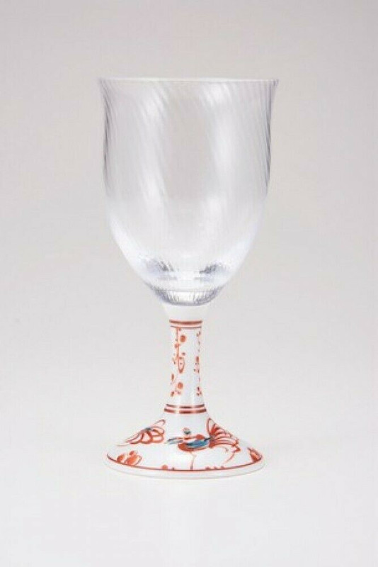 Edo glass Kutani yaki Wa-glass Japanese Wine glass goblet Akae Bird Japan