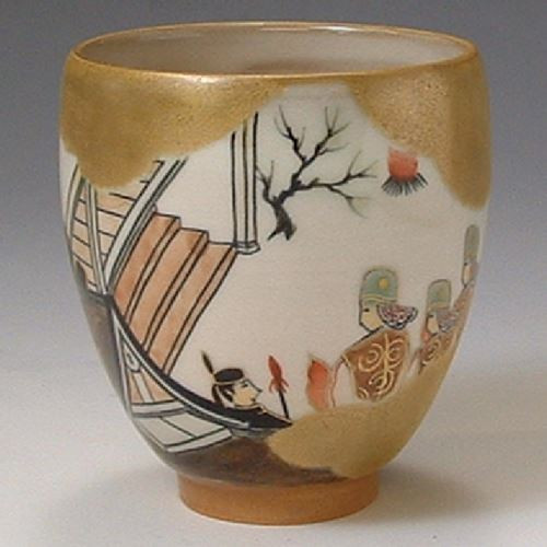Kyo Kiyomizu yaki ware Sake cup Guinomi Dairi Sechie Rakuchu Rakugai Jan. Japan