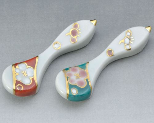 Kyo Kiyomizu yaki ware Japanese Chopstick rest Hashioki 2pcs Hisago ume Japan