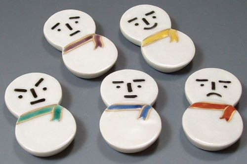 Kyo Kiyomizu yaki ware Japanese Chopstick rest Hashioki 5pcs Snowman Japan