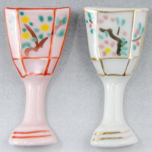 Kyo Kiyomizu yaki ware Japanese Chopstick rest Hashioki 2pcs Bonbori Lamp Japan