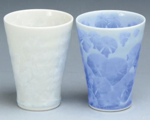 Pair Kyo Kiyomizu yaki ware Japanese Beer Tea cup Crystal Flower Pink Japan