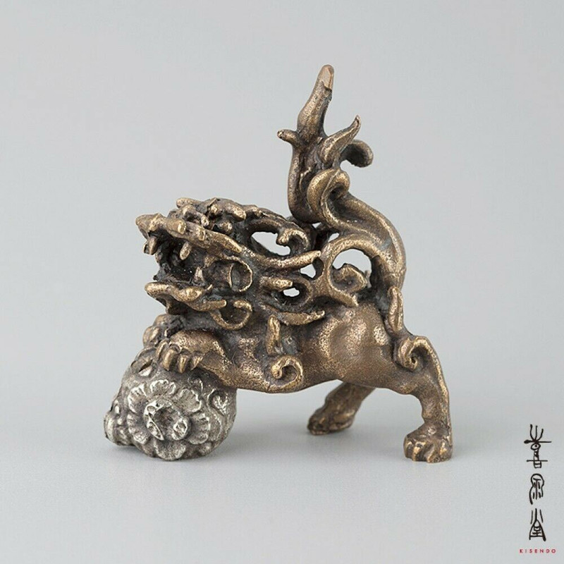 Kisen Excellent Japanese Incense stand Kotate Takaoka Shishi Foo dog Ball Japan