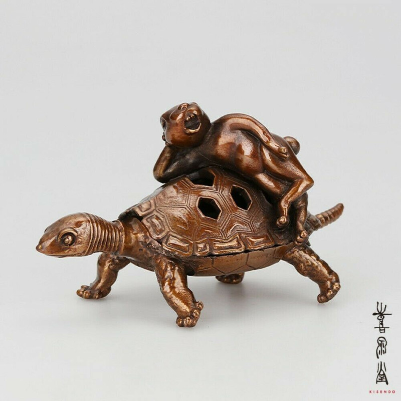 Kisen Excellent Japanese Incense holder Koro Takaoka Rabbit and Turtle Japan