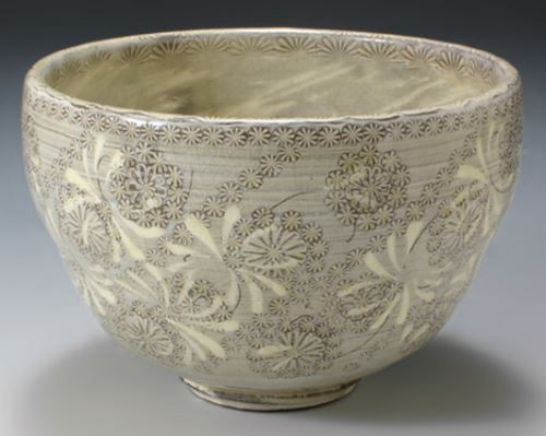 Kyo Kiyomizu yaki ware Japanese Matcha Tea bowl Twist Inka arabesque Japan