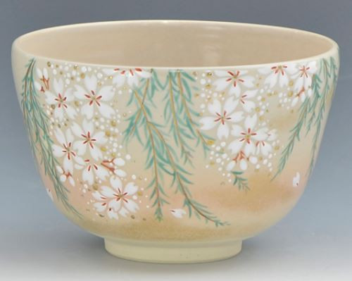 Kyo Kiyomizu yaki ware Japanese Matcha Tea bowl Spring scenery Kyoto Japan