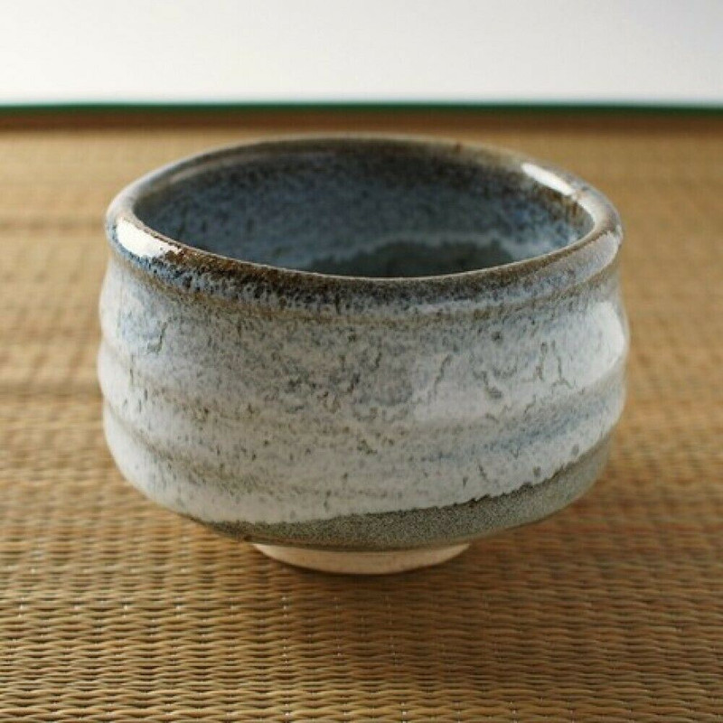 Chawan Mino yaki pottery Japanese Matcha Tea Bowl Ao shino Unofu Japan