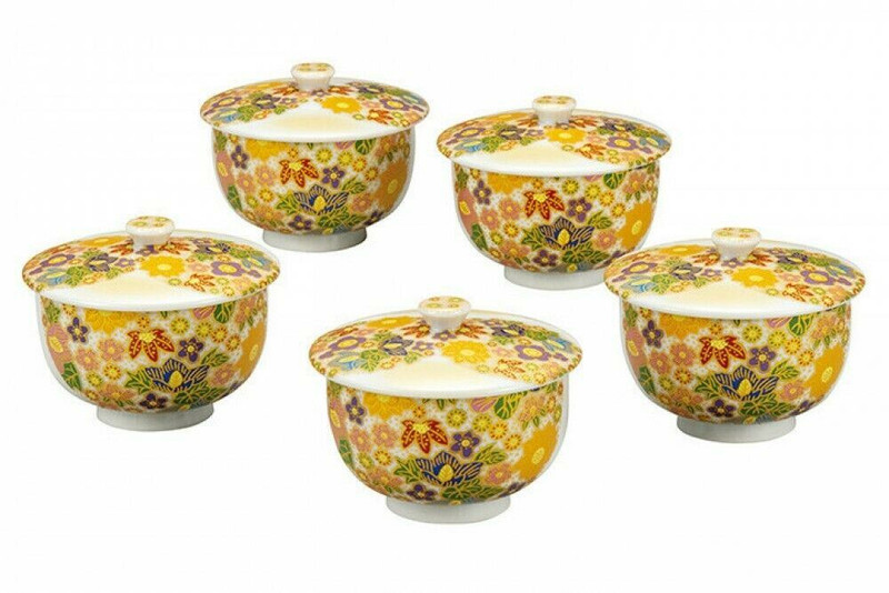 Kutani yaki Japanese Green Tea Cup Kumidashi Set Lid Gold Hanadume Japan