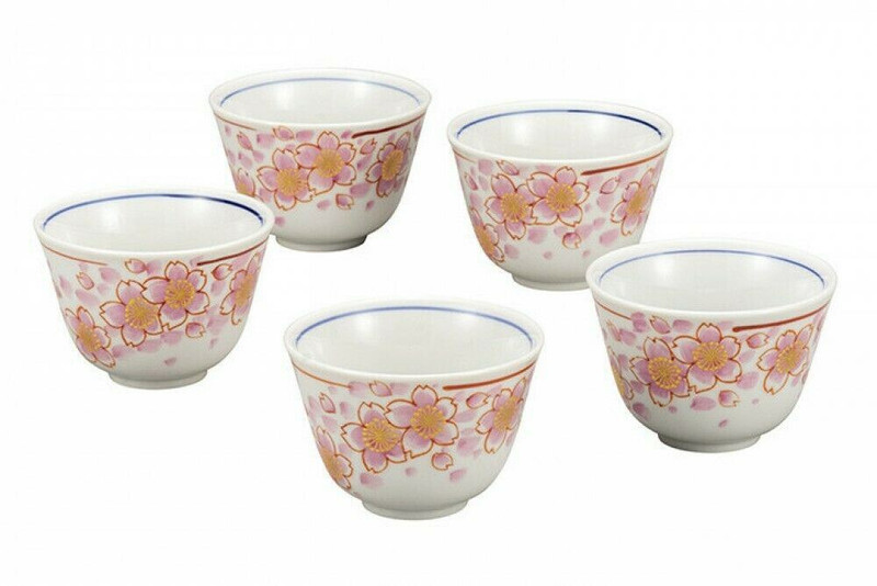 Kutani yaki ware Japanese Green Tea Cup Kumidashi Set Cherry blossom Japan