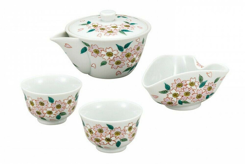 Kutani yaki Japanese Green Tea Cup Sencha Hohin Yuzamashi Cherry Sakura Japan