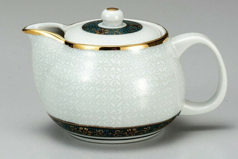 Kyusu Kutani yaki ware Japanese Green Tea pot White Shippo w/mesh strainer