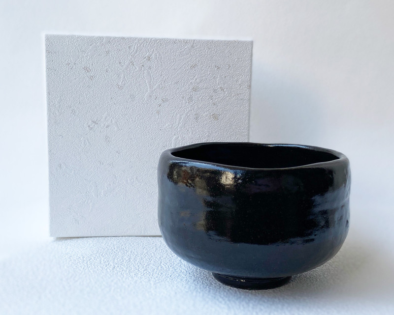 Kyo Kiyomizu yaki ware Japanese matcha bowl Raku yaki Rikyu Fuku Kuro Raku Japan