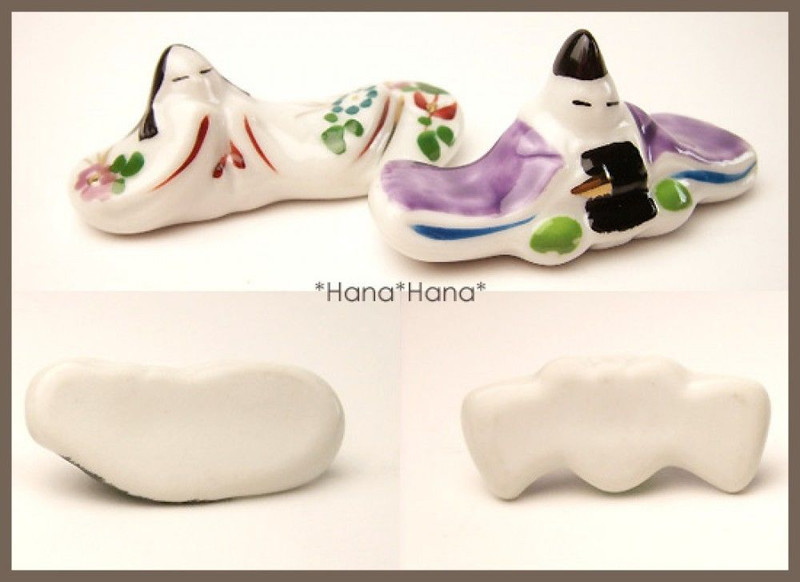 2pcs HASHIOKI japanese chopstick rest MINO yaki ware HINA doll ningyo japan