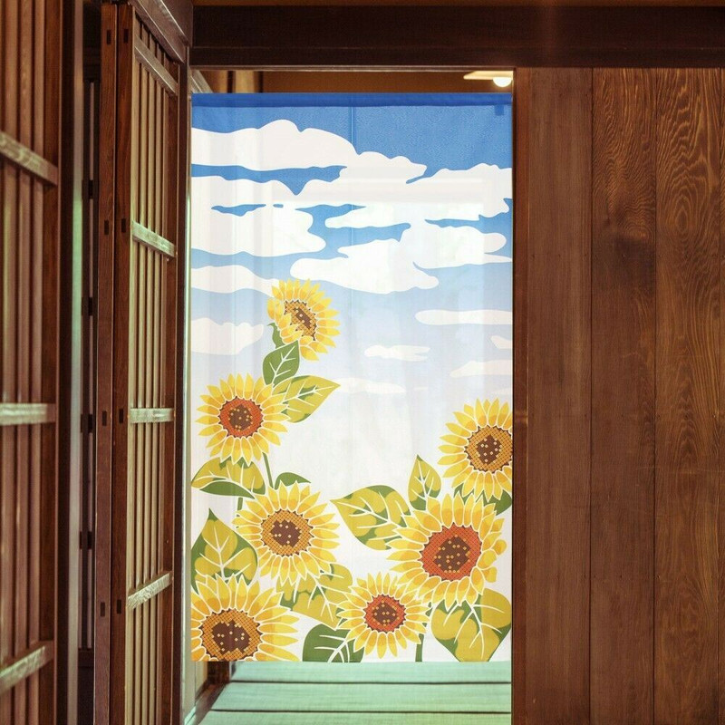 Noren Japanese Door Curtain 150*85cm Polyester Sun fllower Blue Sky Japan