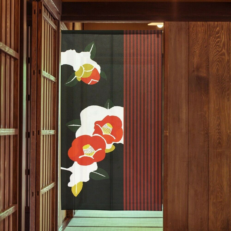Noren Japanese Door Curtain 150*85cm Polyester Winter snow Camellia Black Japan