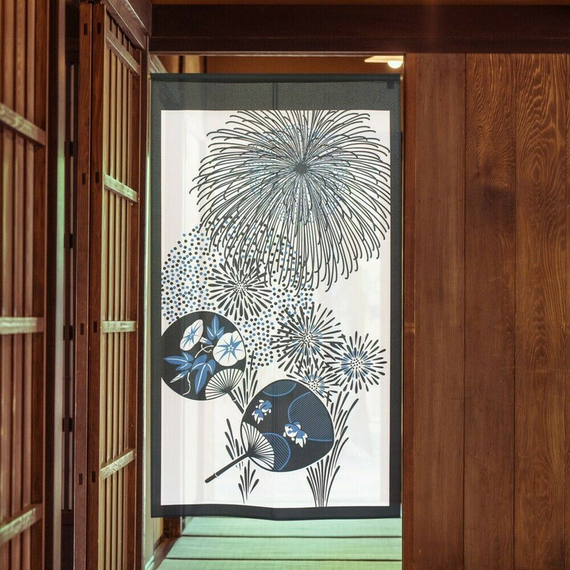 Noren Japanese Door Curtain 150*85cm Polyester Fireworks Fan Hanabi Uchiwa Japan