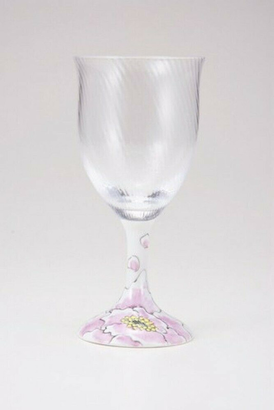 Edo glass Kutani yaki Wa-glass Japanese Wine glass goblet Fuki Pink Japan