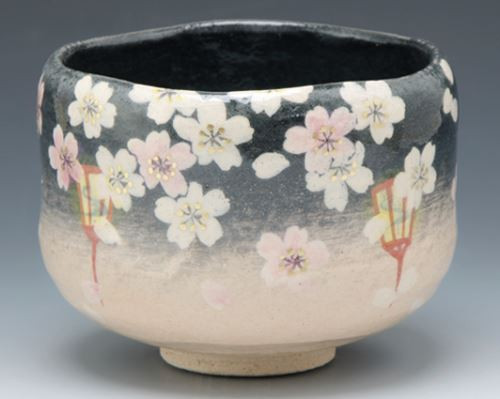 Kyo Kiyomizu yaki ware Japanese matcha bowl Raku yaki Yoi Cherry Night Japan