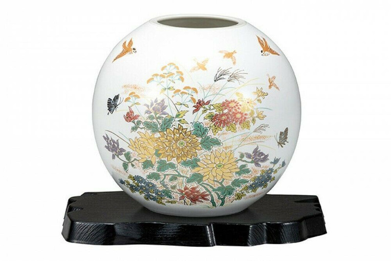 Kutani yaki porcelain Japanese Flower vase pot Gold Chrysanthemum Tree Sparrow