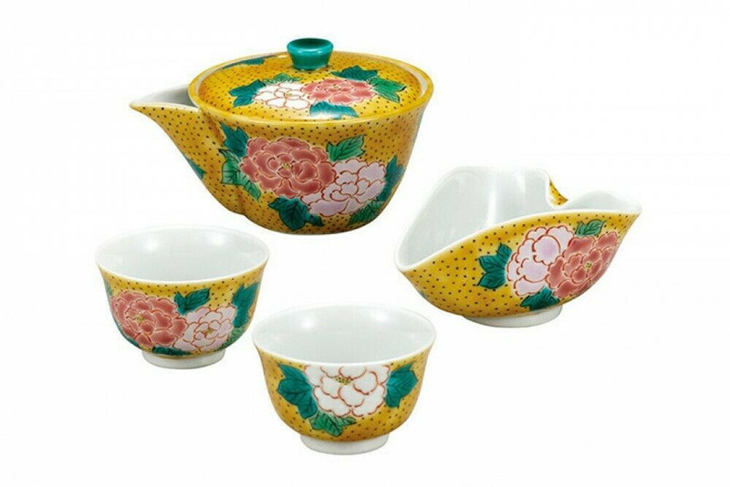 Kutani Yaki Giapponese Verde Tazza di Tﾃｨ Sencha Hohin Yuzamashi Yoshida-Ya Botan