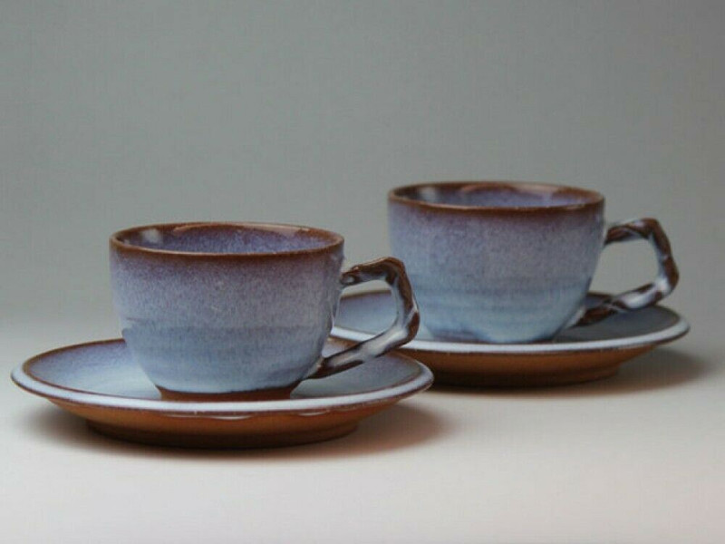 Pair Hagi yaki ware Japanese pottery Coffee cup and saucer Sho White glaze
