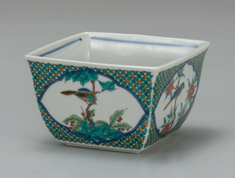 Kutani yaki ware Japanese small bowl Kobachi Komon Flower Bird Japan