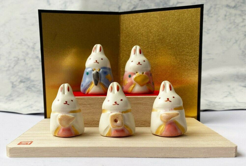 Hina Doll Ningyo Japanese pottery doll Girls festival Mame Rabbit Usagi 2stage