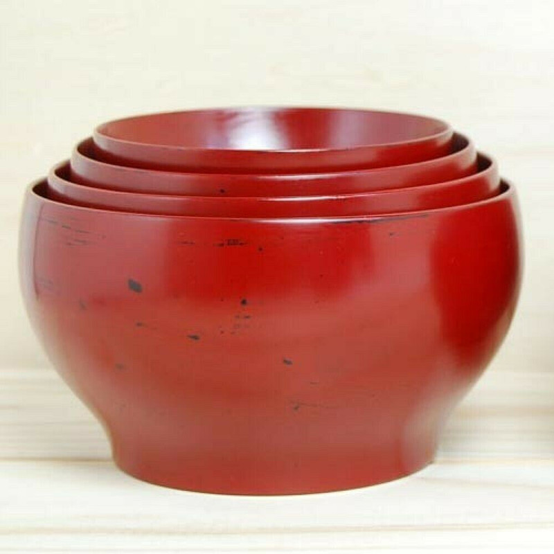 Owan Japanese Nesting bowl Echizen Lacquer ware Blash Hake Negoro set of 4 Red