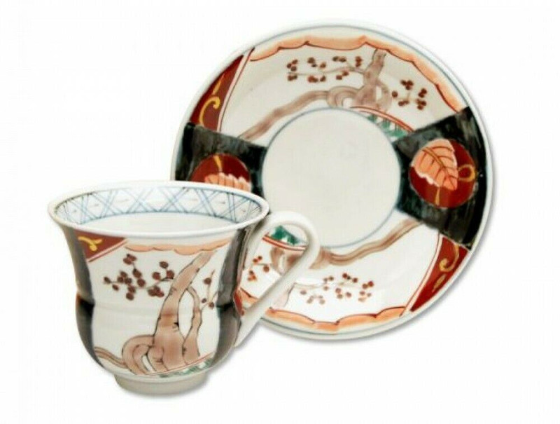 Arita yaki ware Japanese Coffee Cup and Saucer Old Imari Pattern Handcraft