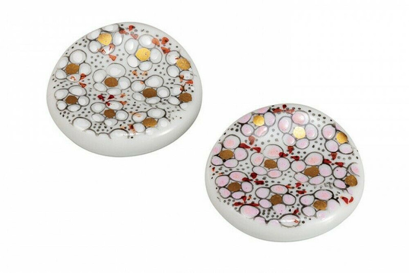 Hashioki Japanese chopstick rest Kutani yaki porcelain Plum pattern set of 2
