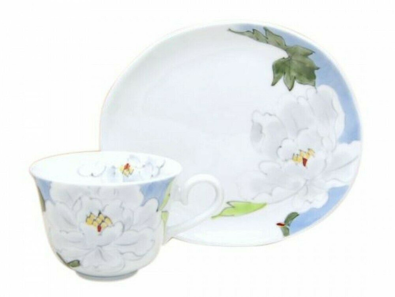 Arita yaki ware Japanese Coffee Cup and Saucer Sumi Botan Handcraft