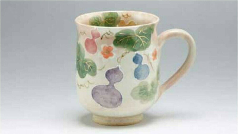Kyo Kiyomizu yaki ware Japanese Mug Tea Coffee cup Hana Mubyo Gourd Japan