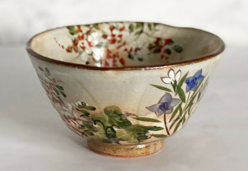 Japanese Chawan Rice Bowl Kyo Kiyomizu yaki ware Kyoto Autumn L Blue Japan