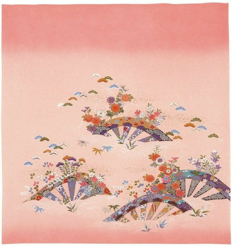Kyoto Furosiki Japanese Wrapping Cloth Pure Silk Chirimen Yuzen Gosyoguruma