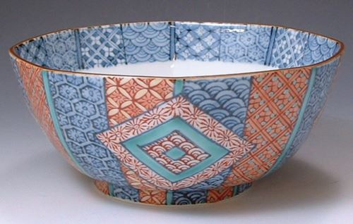 Hachi Kyo Kiyomizu yaki ware Japanese sarving bowl dish Old crest pattern Komon