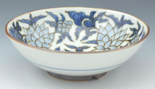 Hachi Kyo Kiyomizu yaki ware Japanese sarving bowl dish Arabesque Blue Sometsuke