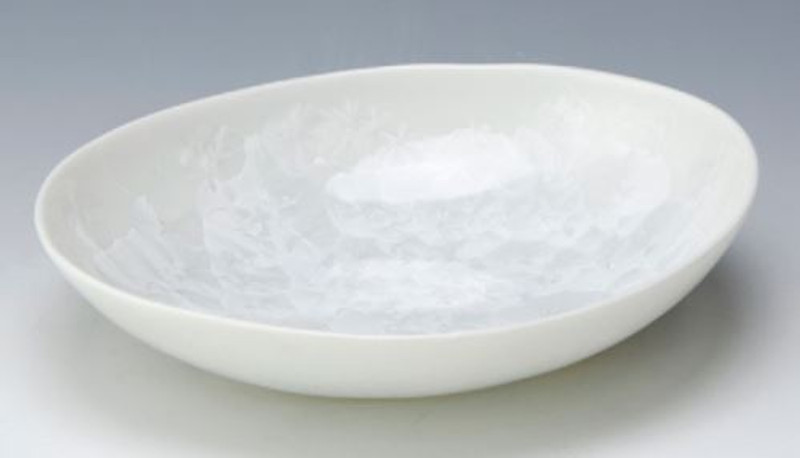 Hachi Kyo Kiyomizu yaki Japanese sarving bowl Oval S Crystal flower White Japan