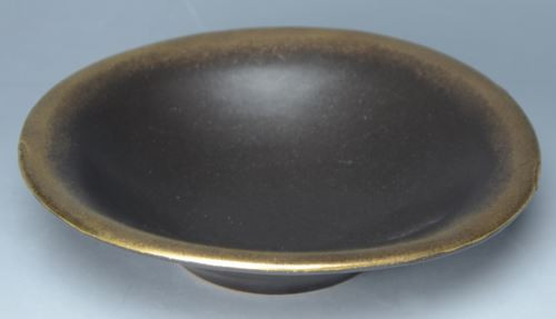 Flat Bowl Kyo Kiyomizu yaki ware Japanese small bowl Black Glaze Kinsai Gold