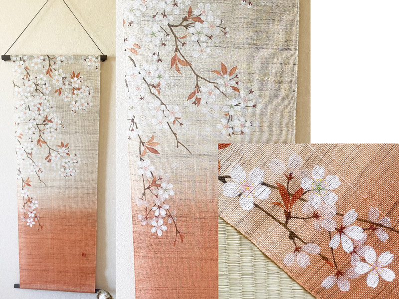 Kyoto Tapestry Wall Hanging Handpainted Linen Spring Sunset Haru Akane