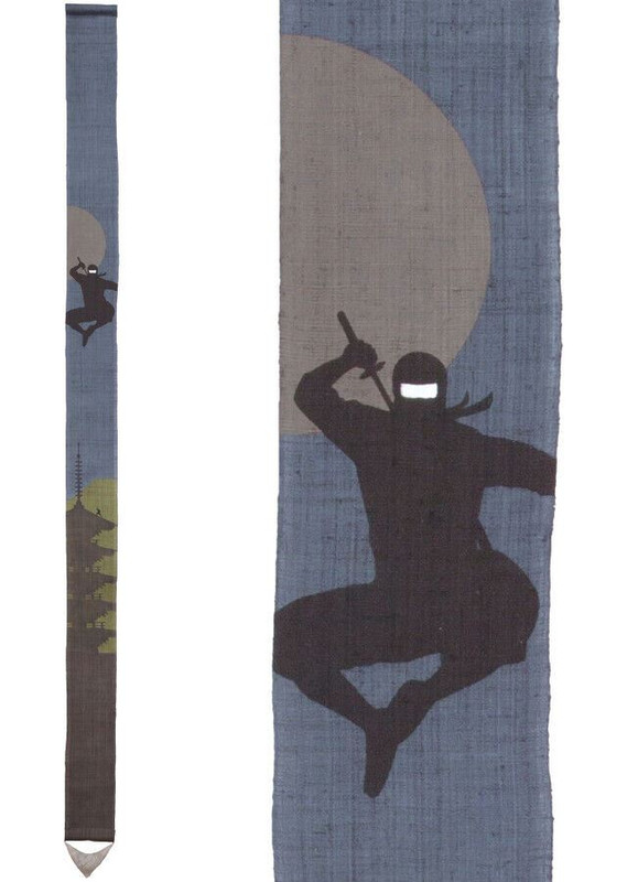 Kyoto Tapestry Wall Hanging Handpainted Linen Ninja 10x170cm