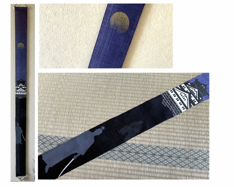 Kyoto Tapestry Wall Hanging Handpainted Linen Sumurai 10x170cm