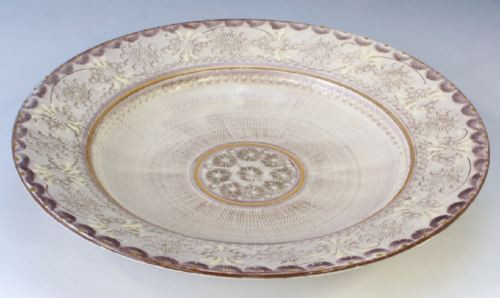 Kyoto Japanese Round plate Kyo Kiyomizu yaki ware Shisai Inca Crest GoldPurple