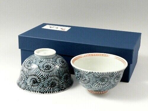 Pair Arita yaki porcelain Japanese Rice bowl Gohan Tako Karakusa Arabesque
