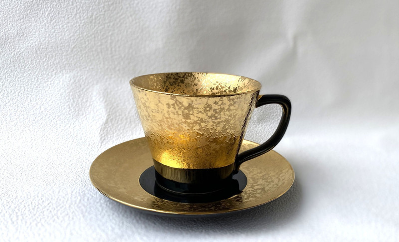 Arita yaki porcelain Japanese Coffee cup and saucer Gold Dami Black