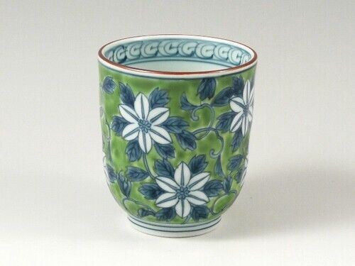 Arita yaki porcelain Japanese Green Tea cup Yunomi Green Dami Clematis L